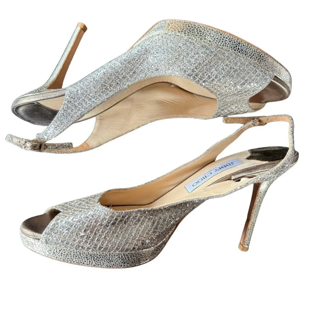 Jimmy Choo Nova Glitter Peep-Toe Slingback Heel womens Size 40 EU